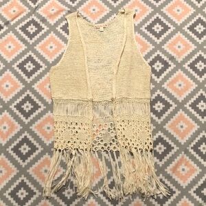 It's Our Time Beige Fringe Knit Sweater Vest Size Large